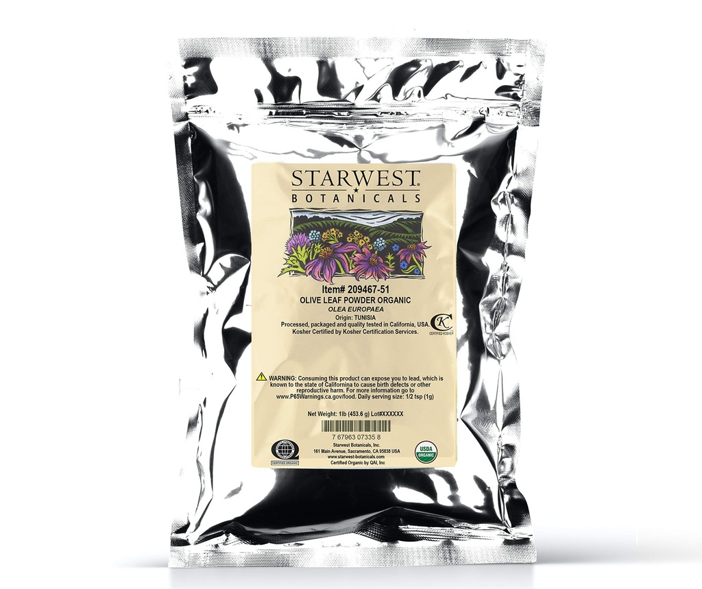 Polvere di foglie di ulivo organico di olivo, 1 Pound