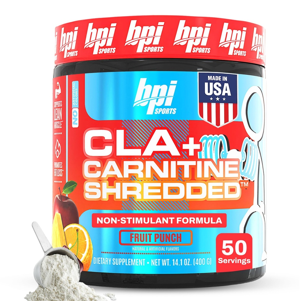 BPI Sports CLA + Carnitine Shredded - Konvertieren Sie Fettzellen In Energie und unterstützt Lean Muskel, Boost Metabolism - Non-Stimulant L-Carnitine Supplement - Obst-Punch (14.1 oz. / 50 Servierungen)