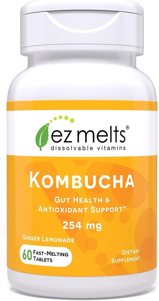 EZ Melts Dissolvable Zucchero-Free Kombucha Tablets con SCOBY & Aceto di sidro di mele, Gut Salute Integratori per Uomini & Donne, Ginger Lemonade Flavor, Alimentazione 2-Month - 1 Confezione