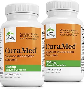 Terry Natürlich CuraMed 750 mg - Antioxidantien-Ergänzung für Gehirn & Herz-Gesundheit - Beilage mit High-Potency Curcumin Complex - Kidney, Liver & Immune Health Support - 120 Softgels (Pack von 2)