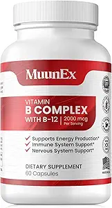 B-Complex, Vitamina B1 B2 B3 B6 B12, Nuova formula per Max Vitality & Sostegno energetico,Energy Boost, Nervous System Support, con Vitamina C, Choline, Folate, 60 capsule