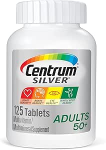 Centrum Silver Multivitamin per Adulti 50 Plus, Multivitaminico/Multiminerale Supplemento con Vitamina D3, B Vitamine, Calcio e Antiossidanti, Gluten Free, Non OGM Ingredienti - 125 Conte