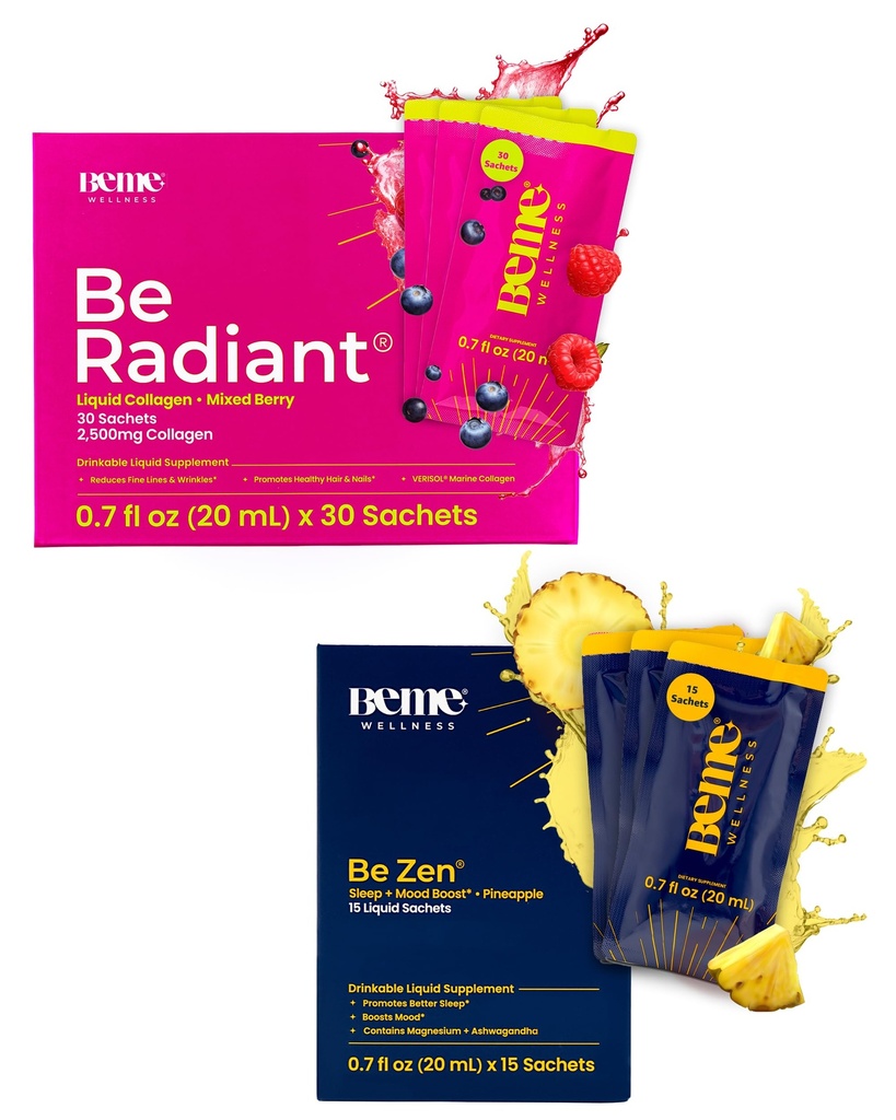 BeMe BeRadiant Berry & BeZen Bundle - Liquid Collagen & Magnesium Glycinate L-teanina Integratori