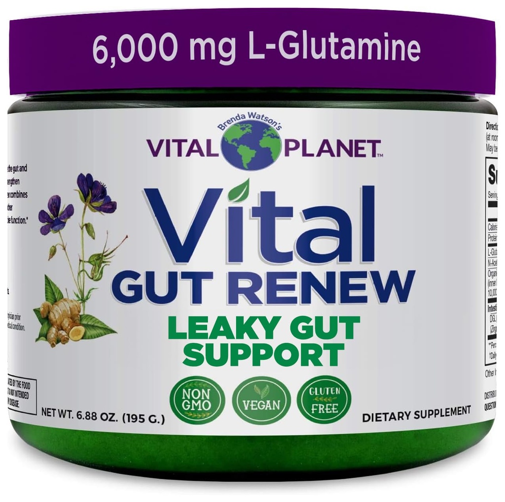 Vital Planet - Vital Gut Rinnova Polvere Supplemento per Leaky Gut Riparazione con L-Glutamina, Marshmallow e Ginger Root, DGL Radice di liquirizia e Organic Aloe Vera, L Glutamina 6000mg 6.88 oz