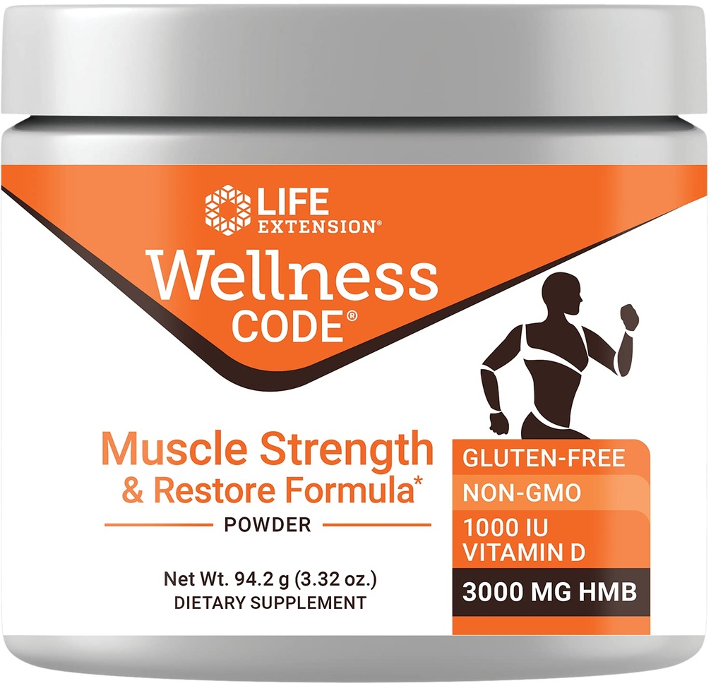 Lebensverlängerung Wellness Code® Muskelkraft & Restore Formel, Vitamin D3, ß-Hydroxy-ß-Methylbutyrat Monohydrat (HMB), Muskelgesundheit, Glutenfrei, Non-GMO, 92,2 g