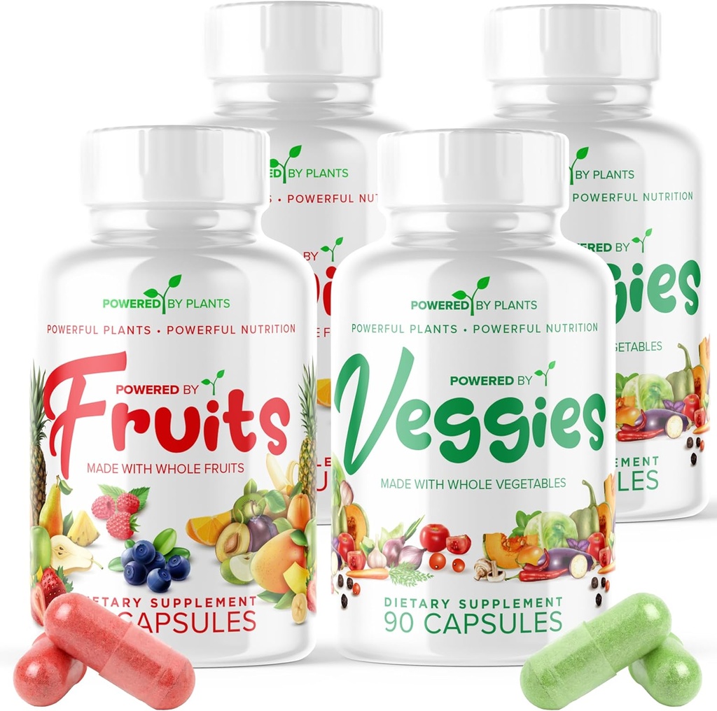 Integratore giornaliero di frutta e verdura - 360 capsule per 60 giorni, Superfood senza OGM e glutine con vitamine naturali - Alimentato da piante, 4-Pack