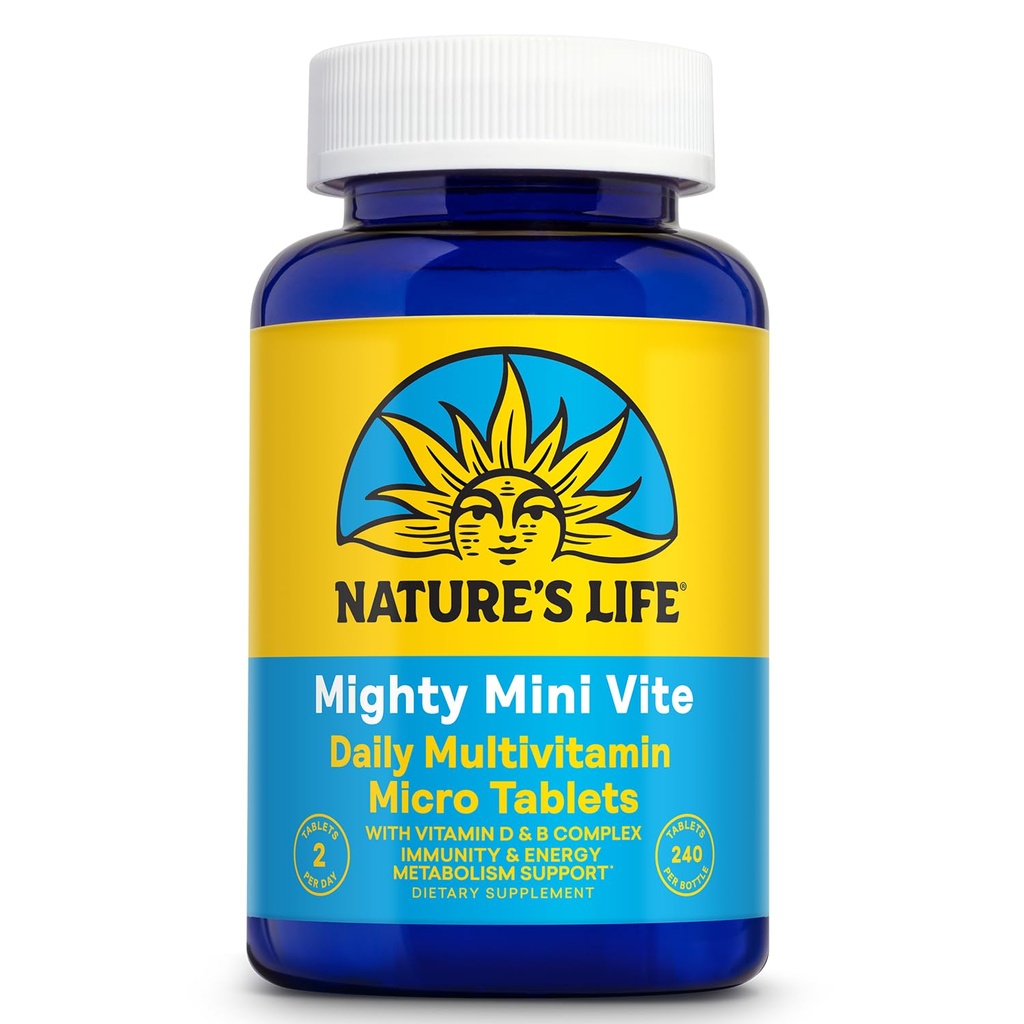Nature's Life Mighty Mini Vite - Daily Multivitamin für Frauen und Männer - Vitamin D und B Complex - Immunität und Energie Stoffwechselunterstützung - Lab Verified - 120 Servierungen, 240 Micro Tablets