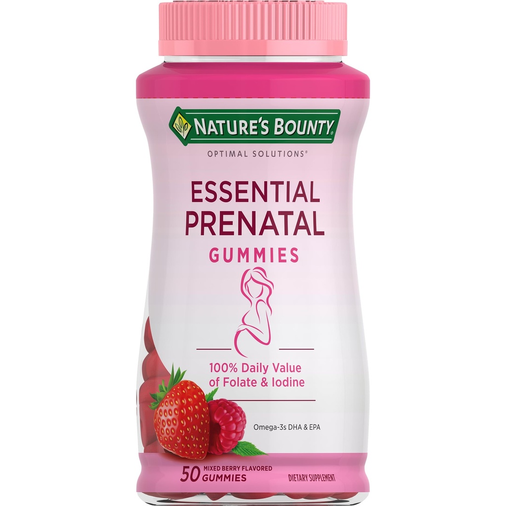 Nature's Bounty Optimal Solutions Essential Prenatal Gummis, Folsäure und Jod, Omega 3 und DHA, 50 Count, 25 Total Servings