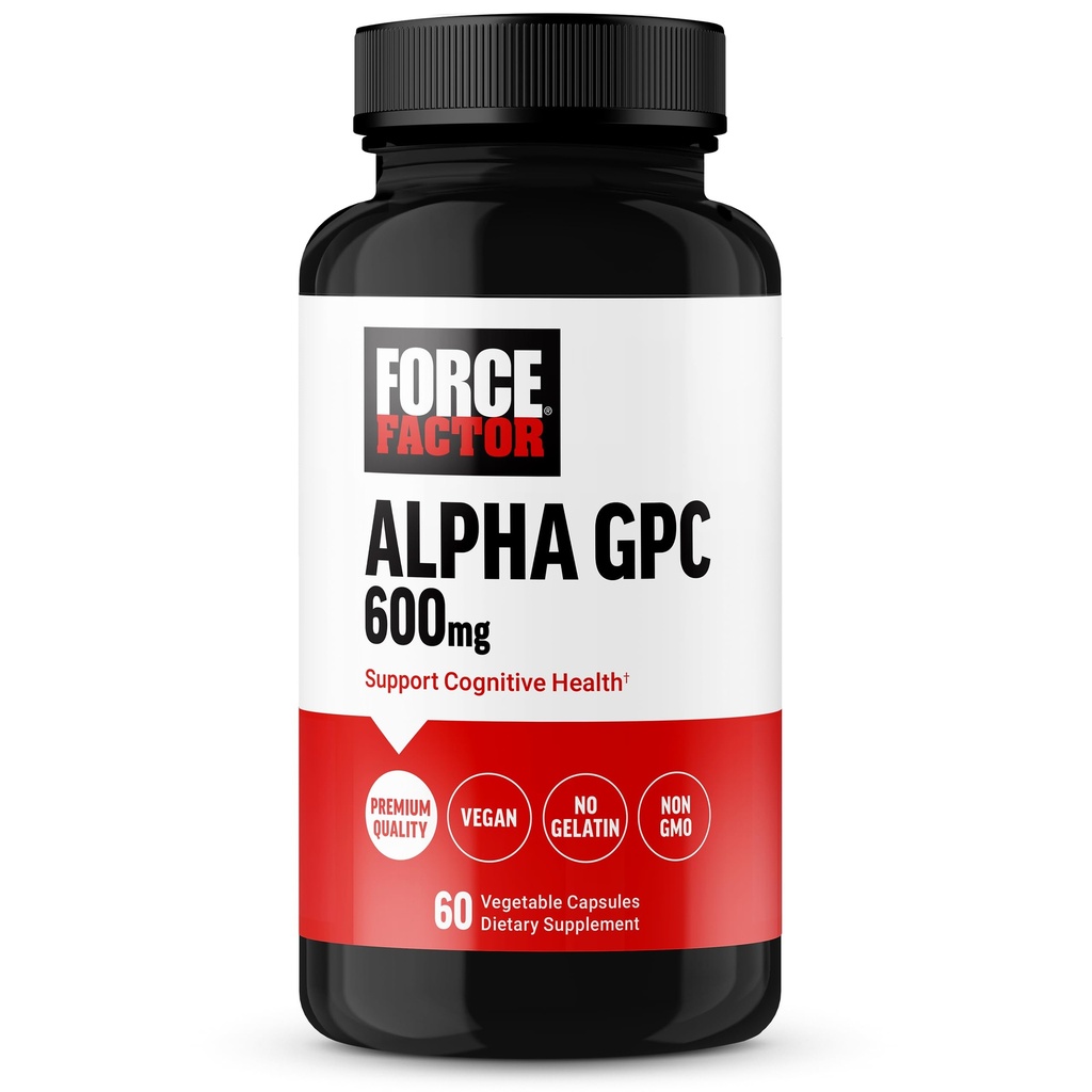 FACTEUR DE FORCE Alpha GPC Supplément Cerveau pour Mémoire et Focus, Supplément de Support d'humeur avec Alpha GPC 600mg, Qualité Premium, Vegan, Non-OGM, 60 Capsules