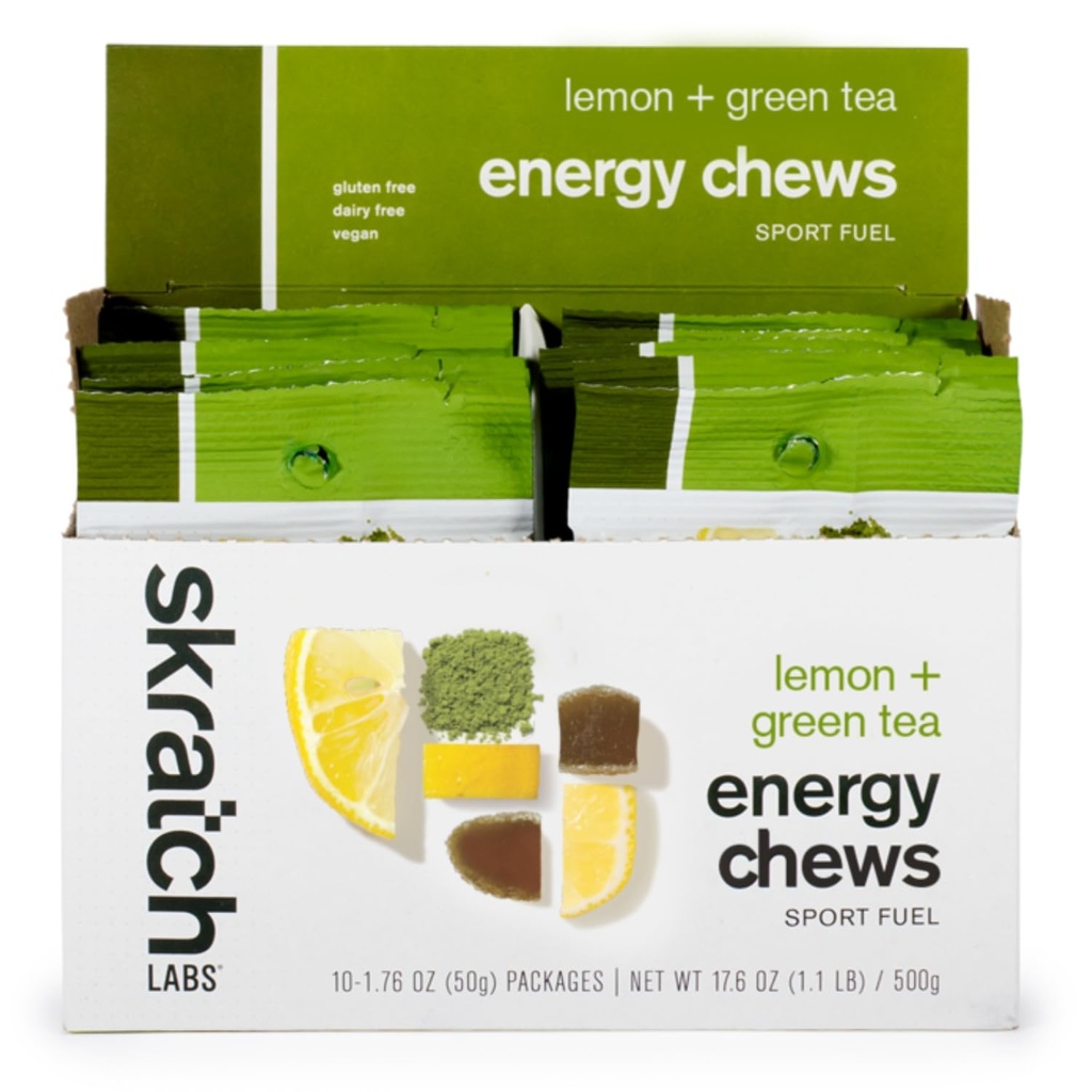 Skratch Labs Energy Chews | Gummies for Running, Cycling e Sport Performance | Gel Alternative | Matcha + Lemon (10 Pack) | Gluten Free, Vegan