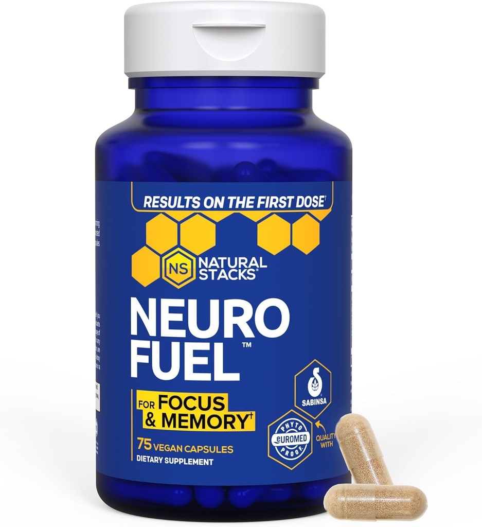 STACKS NATURELS NeuroFuel Nootropic Cerveau Support Supplément - 750mg L-Carnitine et 500mg L-Phenylalanine - Supplément Cerveau pour Mémoire et Focus* - 75 Pills Focus