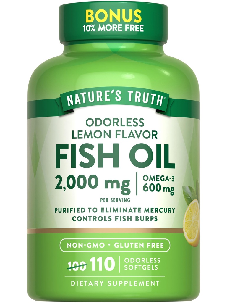 Nature's Truth Fischöl 2000mg | 110 Softgels | Omega-3 | Zitronengeschmack | Non-GMO & Gluten Free Supplement