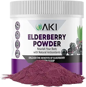 AKI Elderberry Powder | Nourish Your Body con vitamine e nutrienti ideali | Polvere per Smoothies Oatmeal Yougurt - Non-GMO 5.30 Oz / 150 g