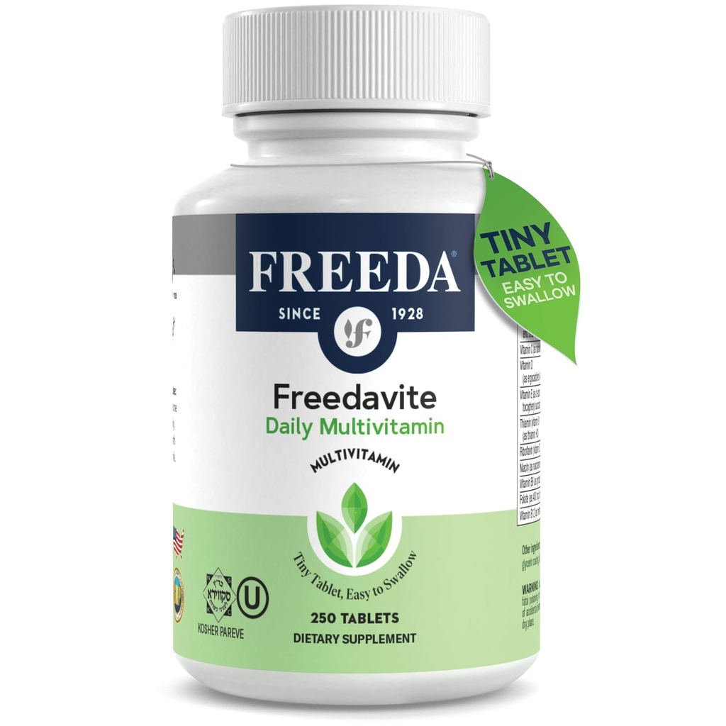 Freedavite Tiny Tablet - Multivitamina moderata per uomini e donne - Pure Vitamina A, C, D, E, B1, B2, B6, B12, Biotina, Calcio, Zinco, Ferro, Magnesio, Manganese, Rame, Selenio, Iodio - 250 Conte
