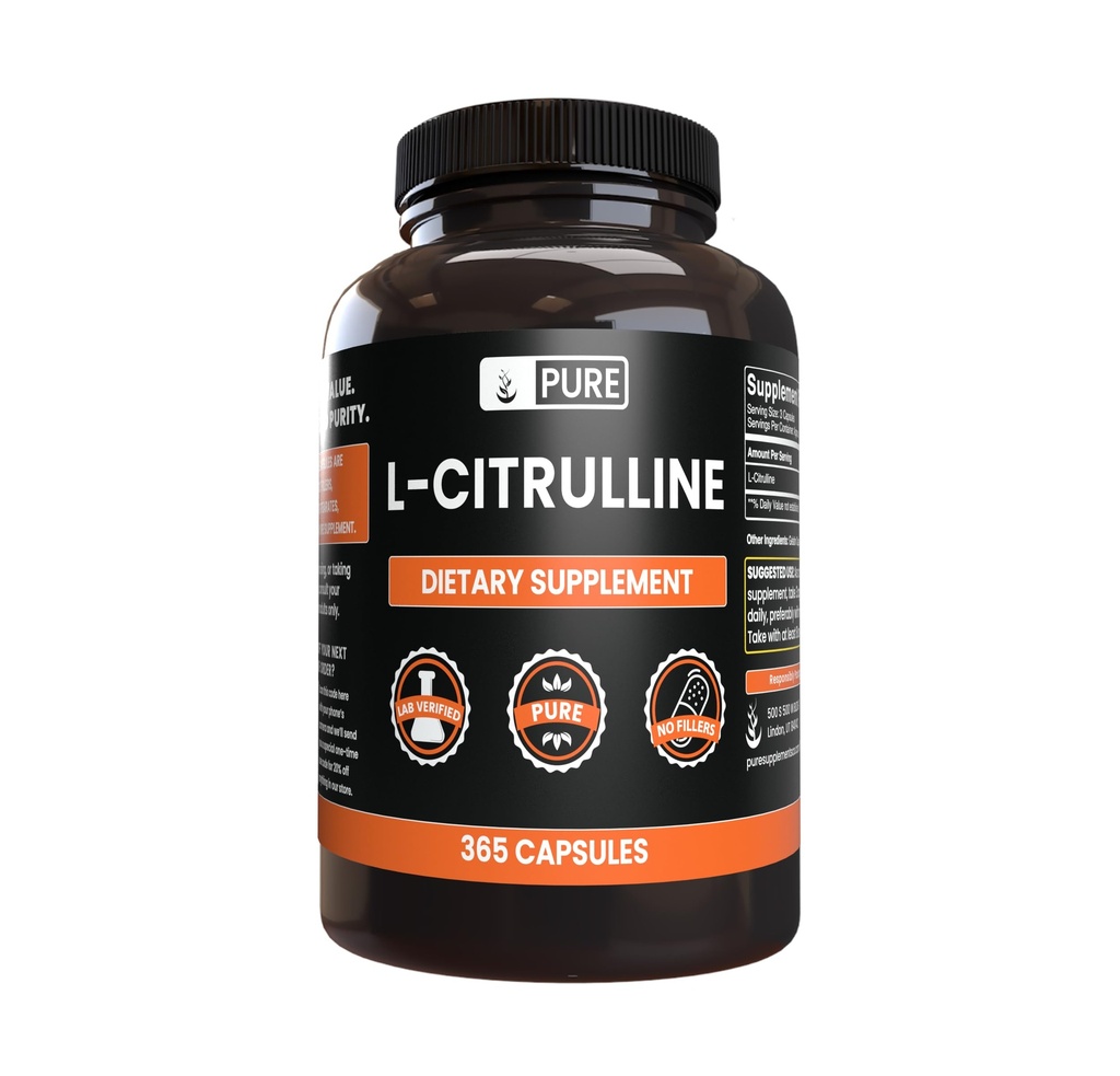 Ingrédients originaux purs L-Citrulline (365 Capsules) Pas de Magnésium ou de Rice Fillers, Toujours Pure, Verified Lab