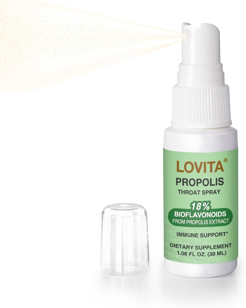 Lovita Bee Propolis Throat Spray, 18% Bioflavonoide, Alkoholfrei, Immununterstützung, Throat beruhigend, Antioxidans, Gentle Taste, 1 Fl Oz (Pack von 1)