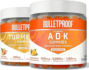 Bulletproof Vitamine A+D+K, 60 Sugar-Free Gummis, Erdbeer Orange Flavor |Turmeric Sugar-Free Gummis, 60 Count, Peach Ginger