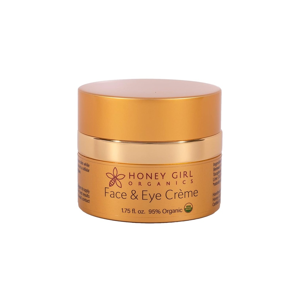 Honey Girl Organics Face & Eye Crème, USDA Certified Organic Facial Moisturizer & Under Eye Cream für Falten, Dark Circles und Puffiness w/Hydrating Honey, Beeswax, Essential Oils & EVOO. 1.75oz