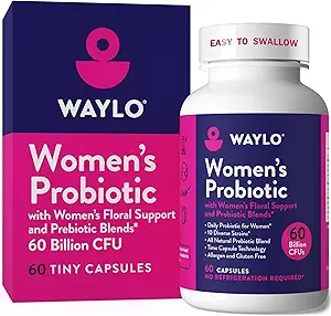 Probiotici Waylo per le donne 60 miliardi di CFU – capsule di piccola facile-swallow – 10 Strains + Prebiotici, Cranberry & D-Mannose – Gut, Probiotici vaginali, pH & Immune Health, Vegan – 60 Caps