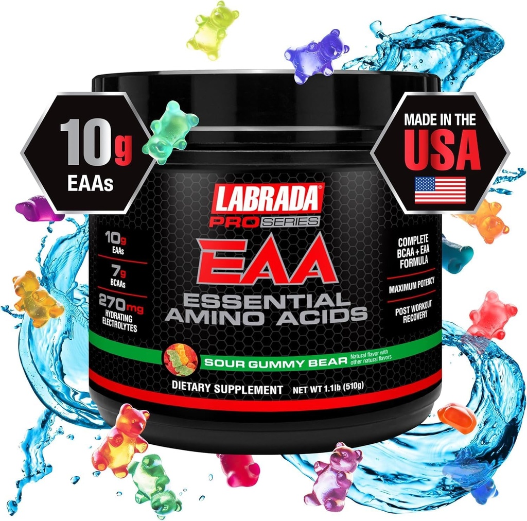 Labrada Pro Series EAA Massima potenza Essential Amino Acid Hydrating Formula con BCAAs & Elecrolytes Recovery and Performance (Sour Gummy Bear)