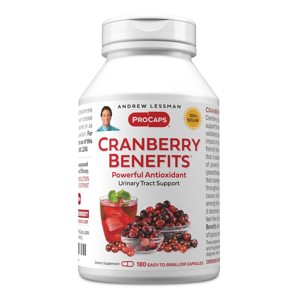 ANDREW MOINSMAN Cranberry Benefits - 180 Capsules - Soutient la santé des baudriers, des reins et des urines. Extraits standardisés haute puissance de fruits de canneberge, petites capsules faciles à avaler