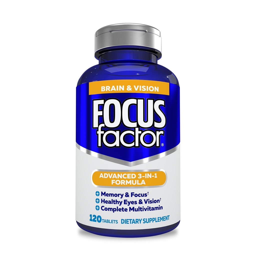 Focus Factor Adultes Supplément Cerveau et Vision, 120 Compte - Vitamine oculaire, supplément minéral et multivitamine complète avec/Lutéine et Zeaxanthin – Supplément Cerveau pour Focus, Concentration, Mémoire