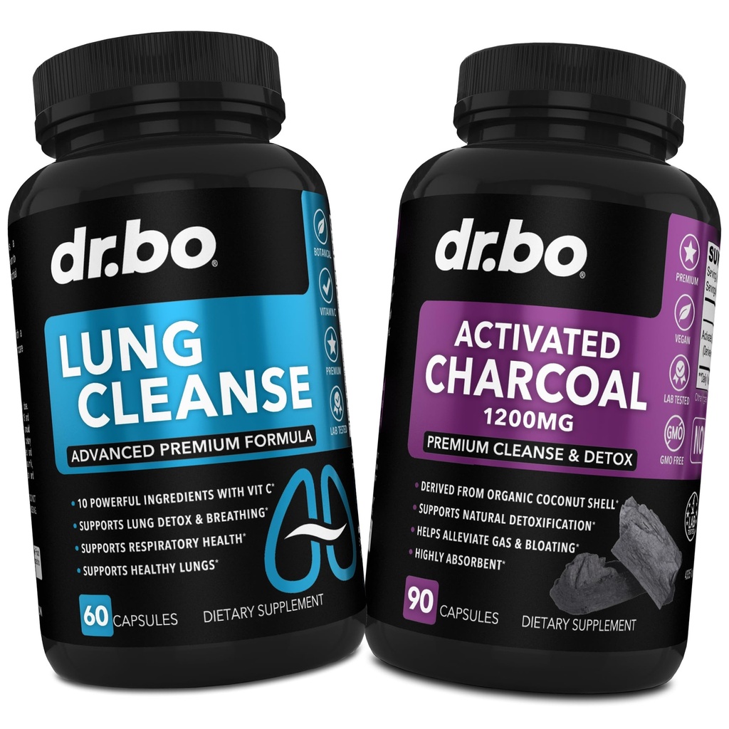 Lung Cleanse & Activated Charcoal Capsules - Respiratorische Ergänzungen & Organic Coconut Charcoal Pills für Stomach Gas und Bloating Support - Kräuter-Detox für Lungen, Bronchial Health & Gut