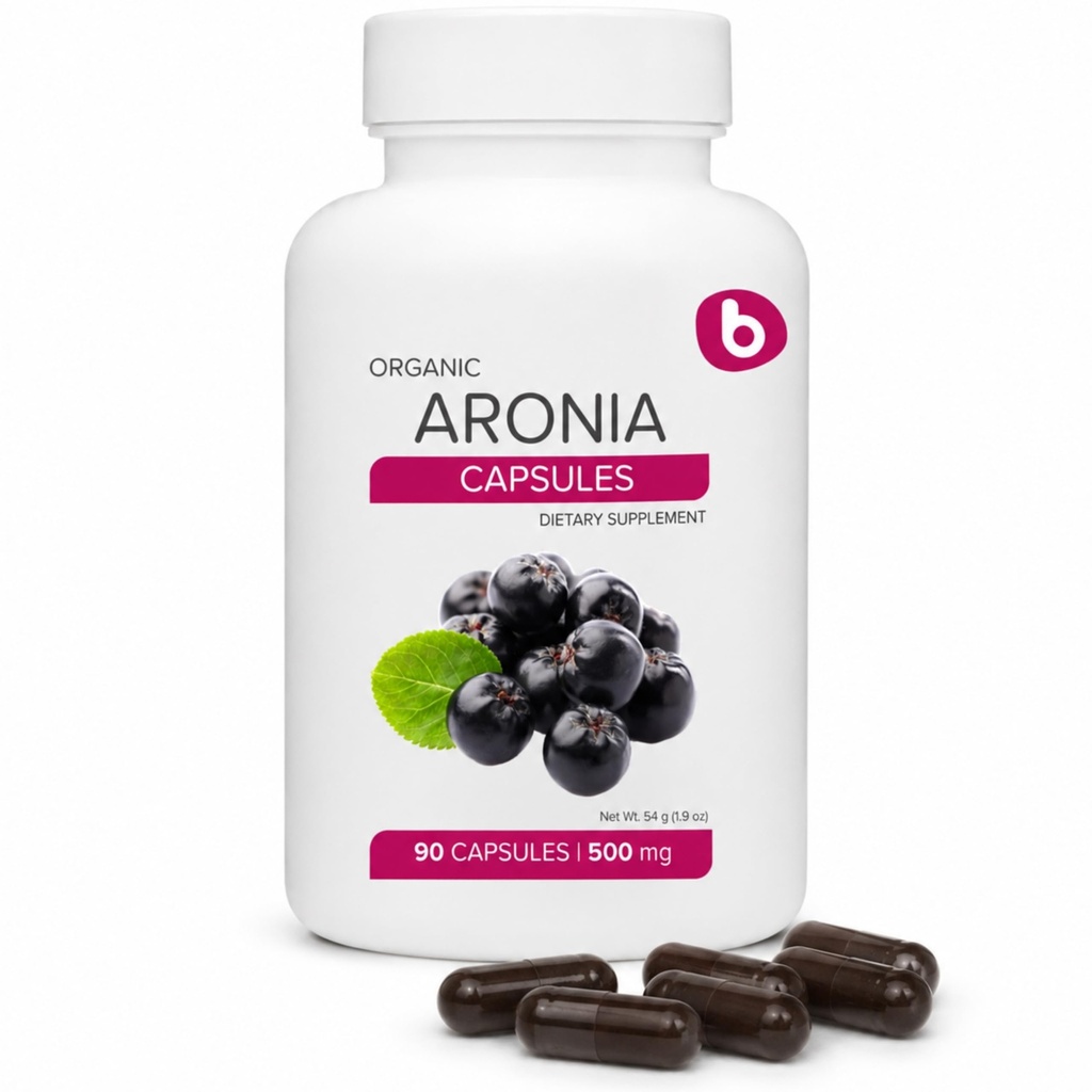 Organic Aronia Berry Capsule – Black Chokeberry Supplement with Natural Anthocyanins & Polyphenols – Supporta il sistema immunitario – da Aronia Berries Powder – Non-GMO – 500mg, 90 Vegan Capsule