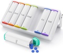 Organizzatore di pillole settimanali 2 volte al giorno, KOVIUU Large Travel Pill Box 7 giorno, Am Pm Twice Daily Pill Case with Rotatable Handle, Pill Holder Container for Vitamin, Medicine, Supplement, Fish Oil, Bianco