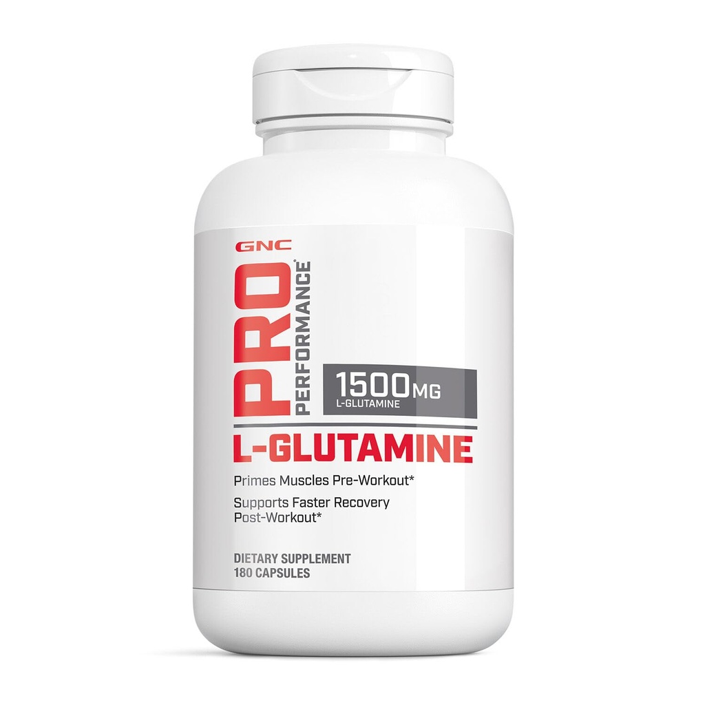 GNC Pro Performance L-Glutamina 1500mg, Aminoacido supplemento, Supporta il recupero del muscolo e la funzione, Fuels Immune System, Gioca il ruolo chiave nella sintesi proteica, senza aroma, senza glutine, 180 capsule
