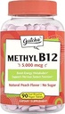 Gutcha Vitamina B12 5000 mcg, Bioactive Methylcobalamin, per Nerve, Cuore, Salute del cervello e produzione di energia, Non OGM, No Sugar, No Gluten, Natural Peach Flavor, 90 Vegan & Fast Dissolve Tablets