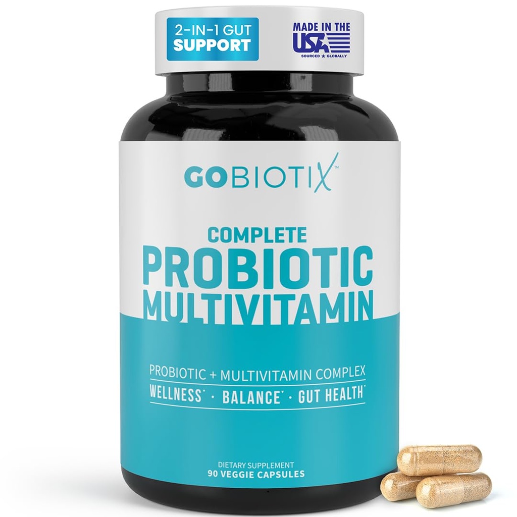 GOBIOTIX Multivitamine avec probiotiques et enzymes digestives - 25 milliards CFU - Santé digestive, probiotiques pour les femmes et les hommes - pilules sans gluten - 90 capsules