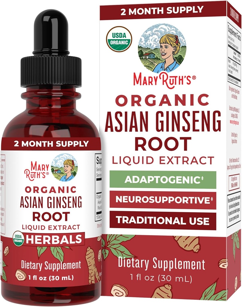 MaryRuth Organics Herbal Supplement Drop, Antiossidante, Boost Energy, Pack of 1, Ginseng Root for Vitality, Supporta Focus e Endurance, Vegan, Non-GMO, Gluten Free, 1 Ounces fluido