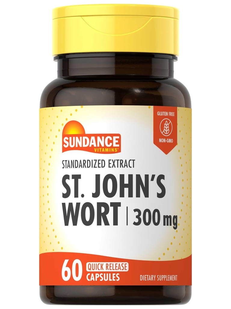 Sundance St. John's Wort Kapseln | 300mg | 60 Count | Non-GMO und Gluten Free Standarded Extract