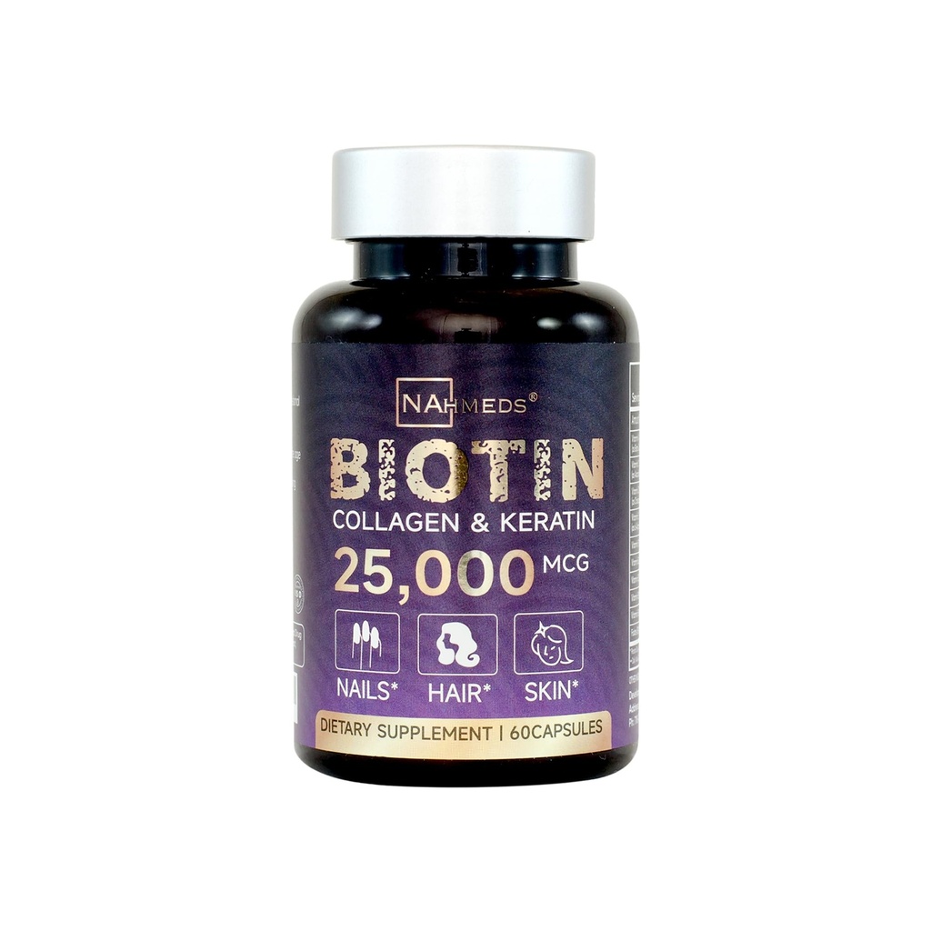 Biotin + Beauty Blend – 25.000 mcg Komplex mit Kollagen, Keratin, MSM – Haar-, Haut- und Nagelunterstützung – Glutenfrei – GMP, ISO 22000, HACCP zertifiziert – COA Verfügbar – 60 Kapseln