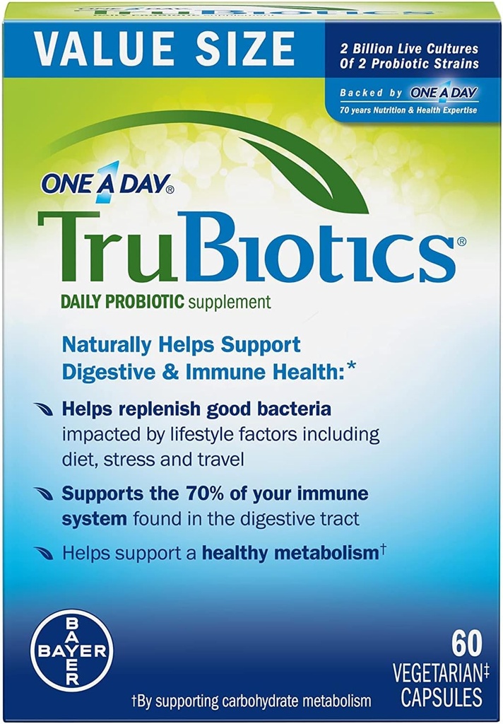 TruBiotics Daily Probiotic, 60 Capsule - Gluten Free, Soy Free Digestive + Immune Health Support Supplemento per Uomini e Donne
