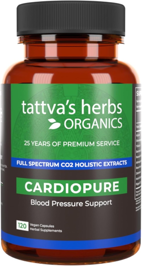 Tattva Kräuter Cardiopure Kräuter Ayurvedic Supplement, Ashwagandha, Rauwolfia, & Arjuna Full Spectrum Co2 Extracts, Veggie Capsules, 120 Count