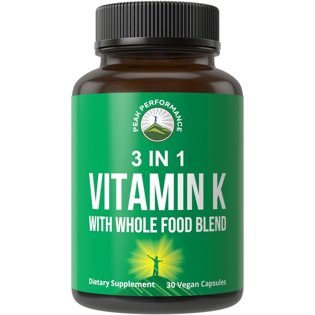 Vitamine K avec mélange d'aliments entiers de 25 + légumes et fruits pour l'absorption maximale. Supplément de gélules véganes. Vitamines K1, K-2 MK4 + K2 Natto MK7. Alternative aux gouttes, Gummies. VIT K avec K 2 et MK-7