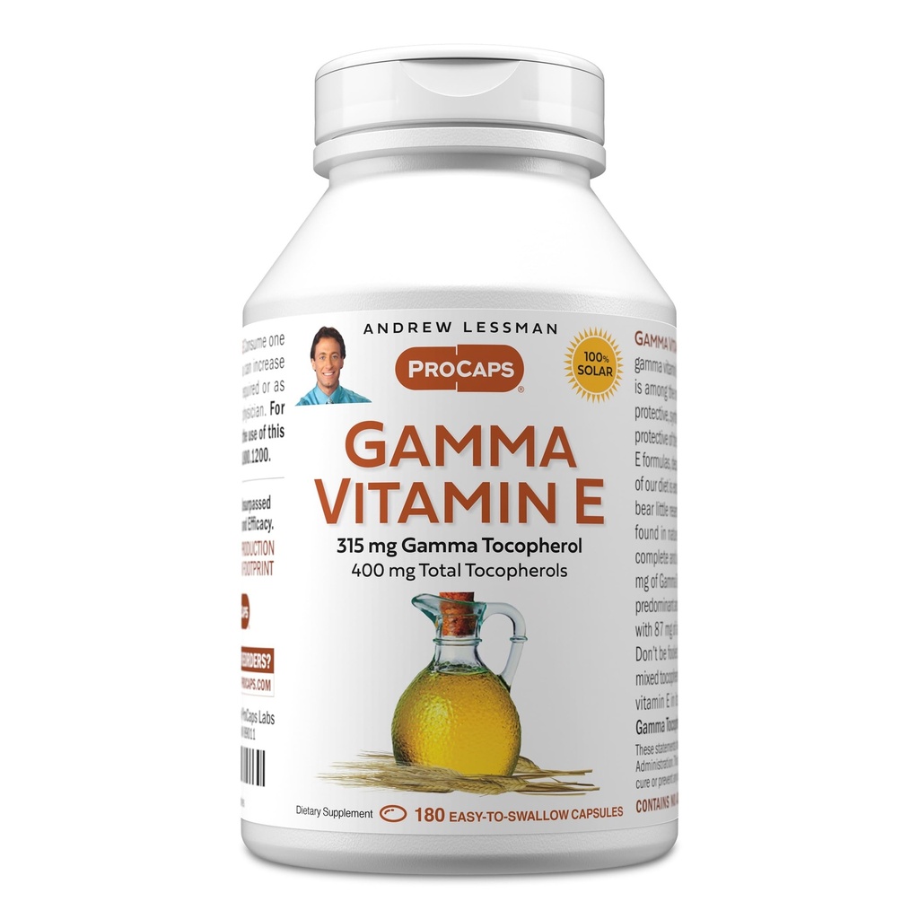 ANDREW LESSMAN Gamma Vitamin E 180 Softgels - 315 mg Gamma Tocopherol, Protective Vitamin E. Vier Formen von natürlichen Tocopherolen mit Ahiflower Oil. Leistungsstarkes Antioxidans. Keine synthetischen Formen