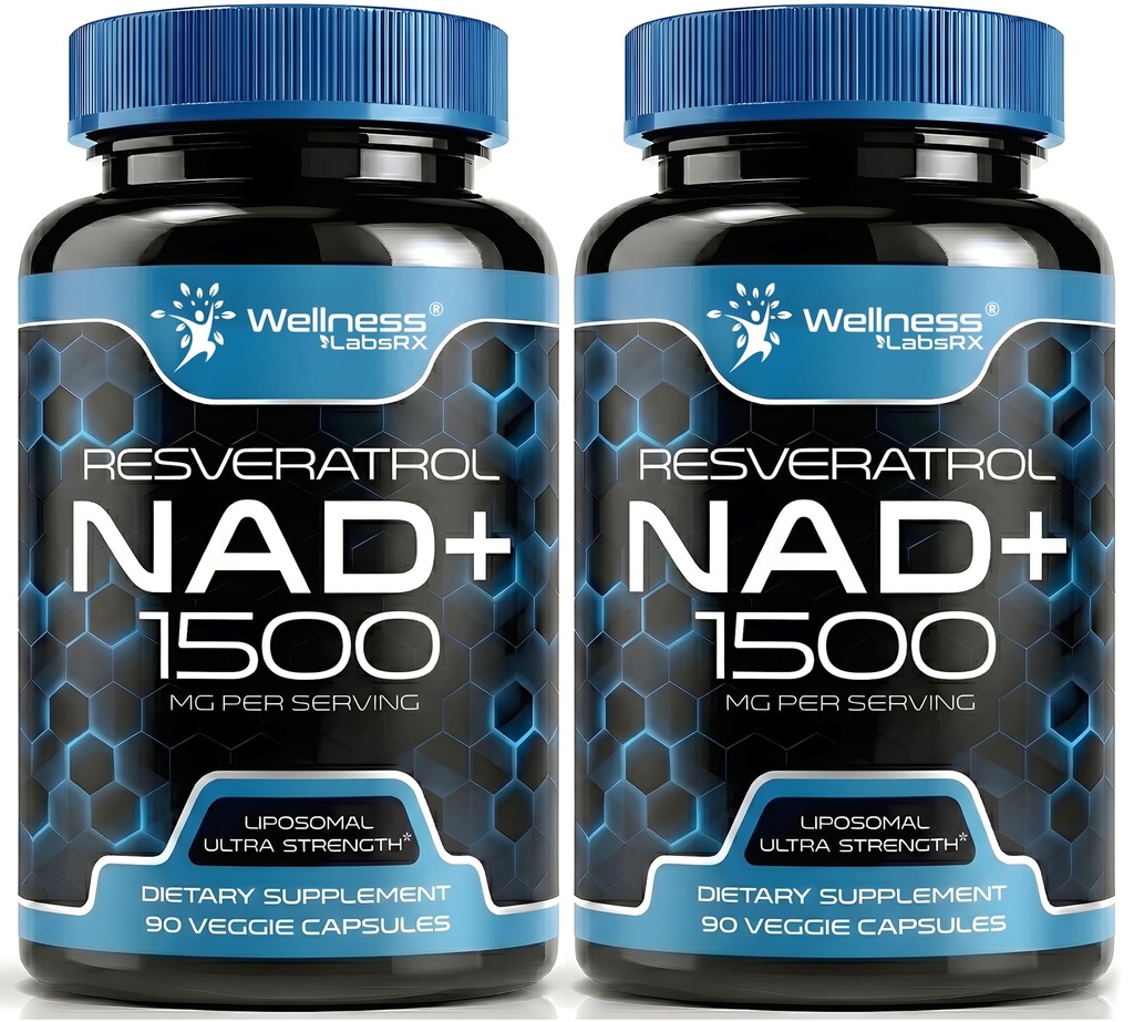 WELLNESS LABSRX NAD Supplement, 1500mg - Liposomal NAD+ Ergänzung mit Resveratrol, NAD Plus Boosting - Unterstützung Cellular Health, Stamina & Healthy Aging - Ultra Strength Capsules, USA Made - 2 Pack
