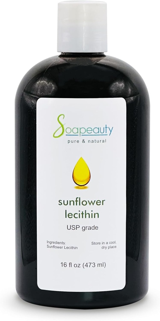 SUNFLOWER LECITHIN Flüssiges Öl | Kalt gepresst Unrefined | USP Grade ungebleicht 100% reine natürliche Sonnenblume Lecithin Öl | Haut Moisturizer, Seifenherstellung, Lotion | 16 fl oz