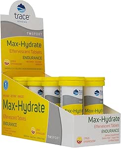 Trace Minerals Max-Hydrate Endurance - Supplément de soutien énergétique quotidien - Supplément électrolyte pour l'aide contre les crampes musculaires - Supplément pour soutenir l'hydratation - Citrus, 10 onglets (80 portions)