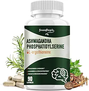 GREENPEOPLE L-Ergothioneine 25MG Capsules complexes - Supplément Cerveau 90 CT 9 in1 avec Ashwagandha & Phosphatidylsérine pour raisonner et mémoire/apprentissage et concentration/focus