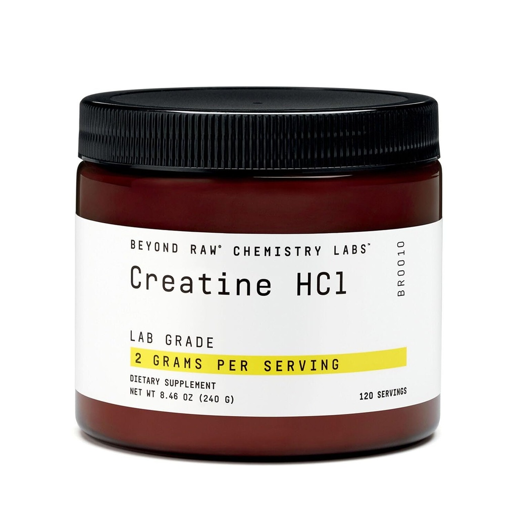 BEYOND RAW Poudre de HCl à la créatine, de qualité Lab, pour la force musculaire et la croissance, la production d'énergie, la performance athlétique, le soutien cognitif, l'hydratation cellulaire, 120 portions