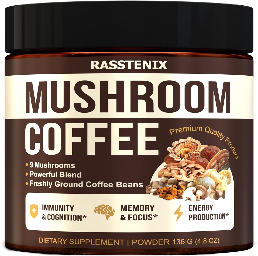 Mushroom Blend - 9 Mushroom Adaptagen Mix - Lion's Mane, Chaga, Vitamine - Medium Dark Roast - Supporto Immune - Senza glutine e senza zucchero