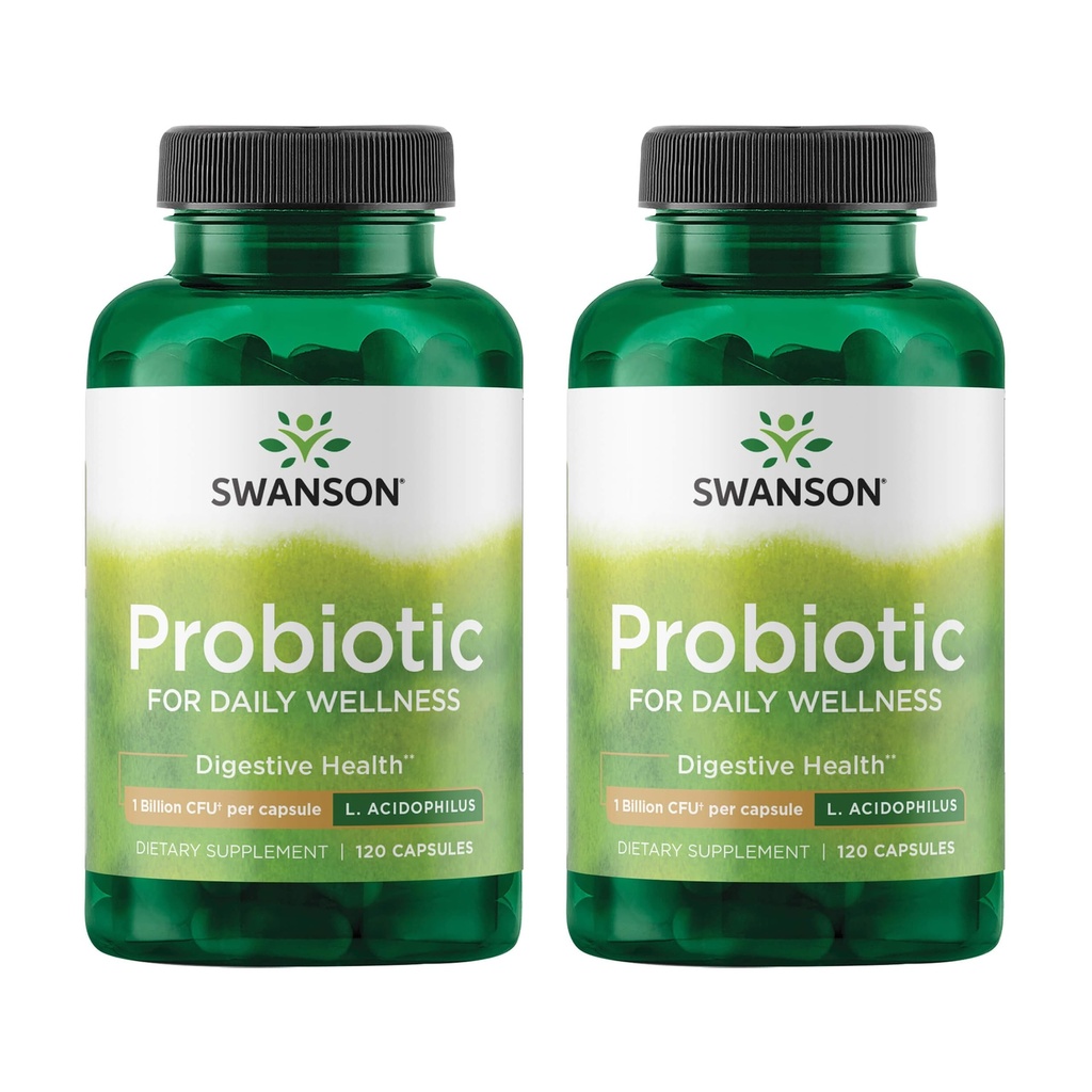 Swanson Probiotic - Supplemento di salute digestivo w/ 1 miliardo di CFU per capsula - Regolarità naturale del telo di sostegno della formula & benessere giornaliero - (120 capsule) (2 Pack)