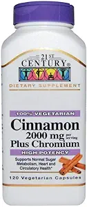 21st Century Cinnamon 2000 mg Per Serving Plus Chromium capsule vegetariane 120 ea(Pack of 4)