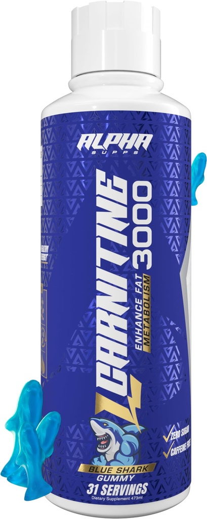 Alpha Supps L Carnitina Liquid 3000 | Integratore L-Carnitina Stimulant-Free per Uomini e Donne | Pre-Workout Energy Boost & Muscle Recovery | Zero Sugar, Fat, & Carbs | 31 Serve (Blue Gummy)