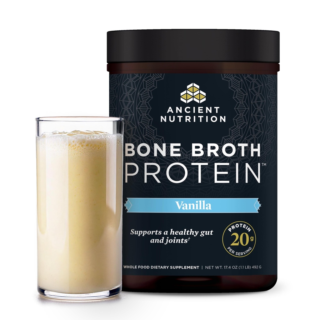Antica Nutrition Grass Fed, Cage Free, Bone Broth Protein Powder, 20g Protein, Peptidi di collagene idrolizzati, Keto & Paleo Friendly, Supporti Joint, Gut Health, Vanilla, 20 Serve