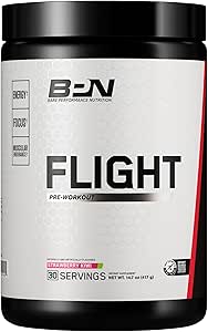 BARE PERFORMANCE NUTRITION BPN Flight Pre Workout, Supporta energia e messa a fuoco mentale, Migliorata resistenza &amp; pompe muscolari con CarnoSyn® Beta Alanine, Strawberry Kiwi, 30 Serve